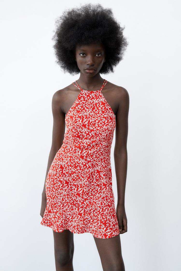 FLORAL PRINT MINI DRESS Red White ZARA United States